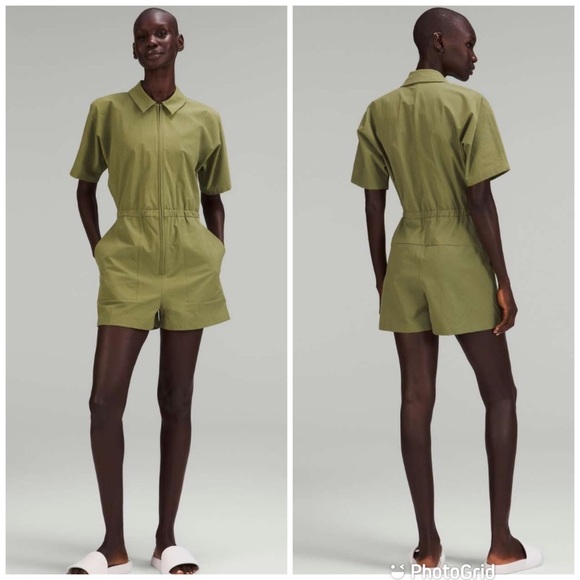 Lululemon lab Zip-Front Collared Romper Bronze Green